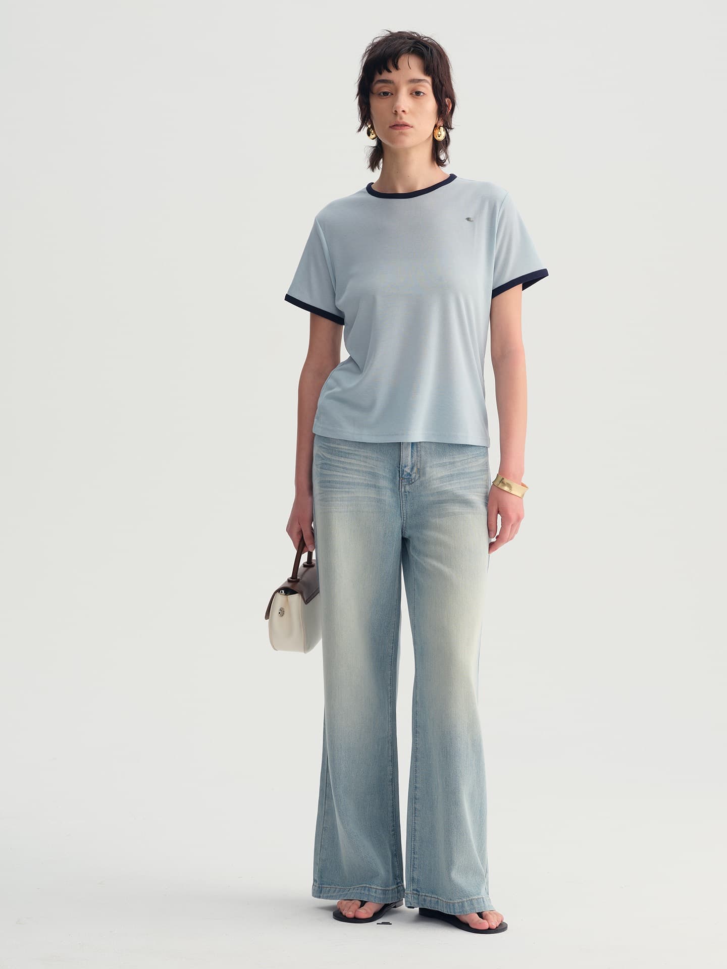 Jean Wide Leg Taille Haute Délavé Bleu Brume — Lyocell Coton Sveltness