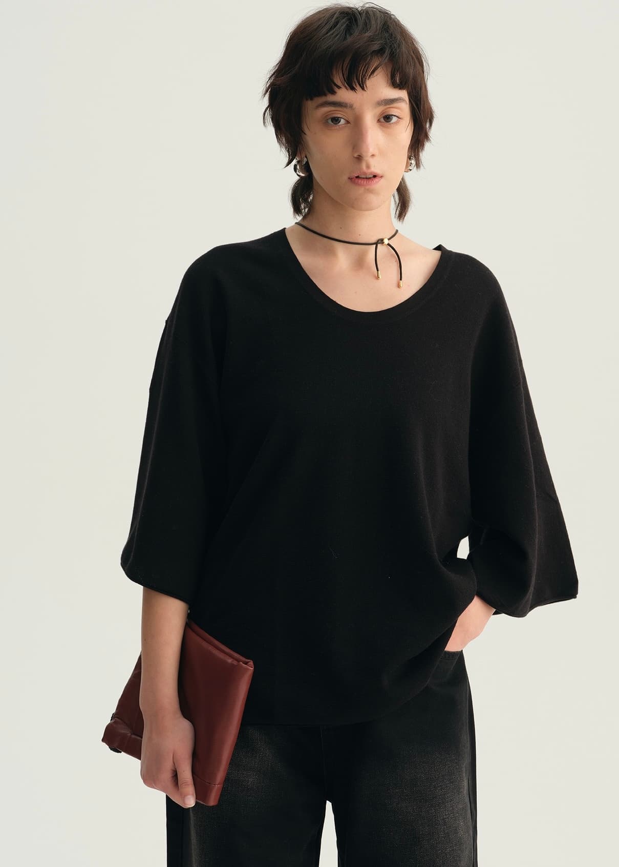 Top Tricot Col U Profond Manches Évasées — Coton Mélangé Sveltness